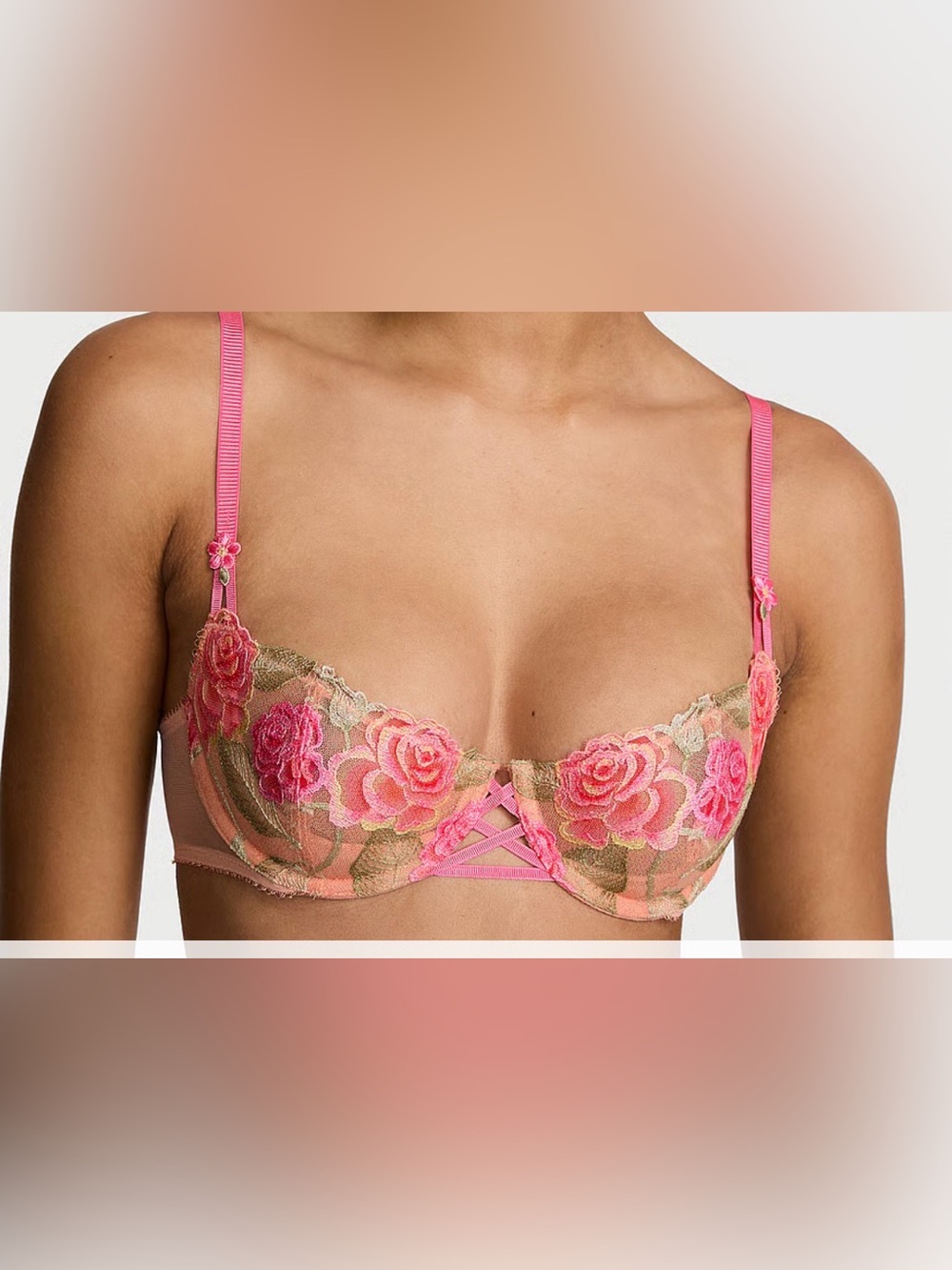 Victoria's Secret Pink Floral Embroidered Lace Underwire Balconette Bra
